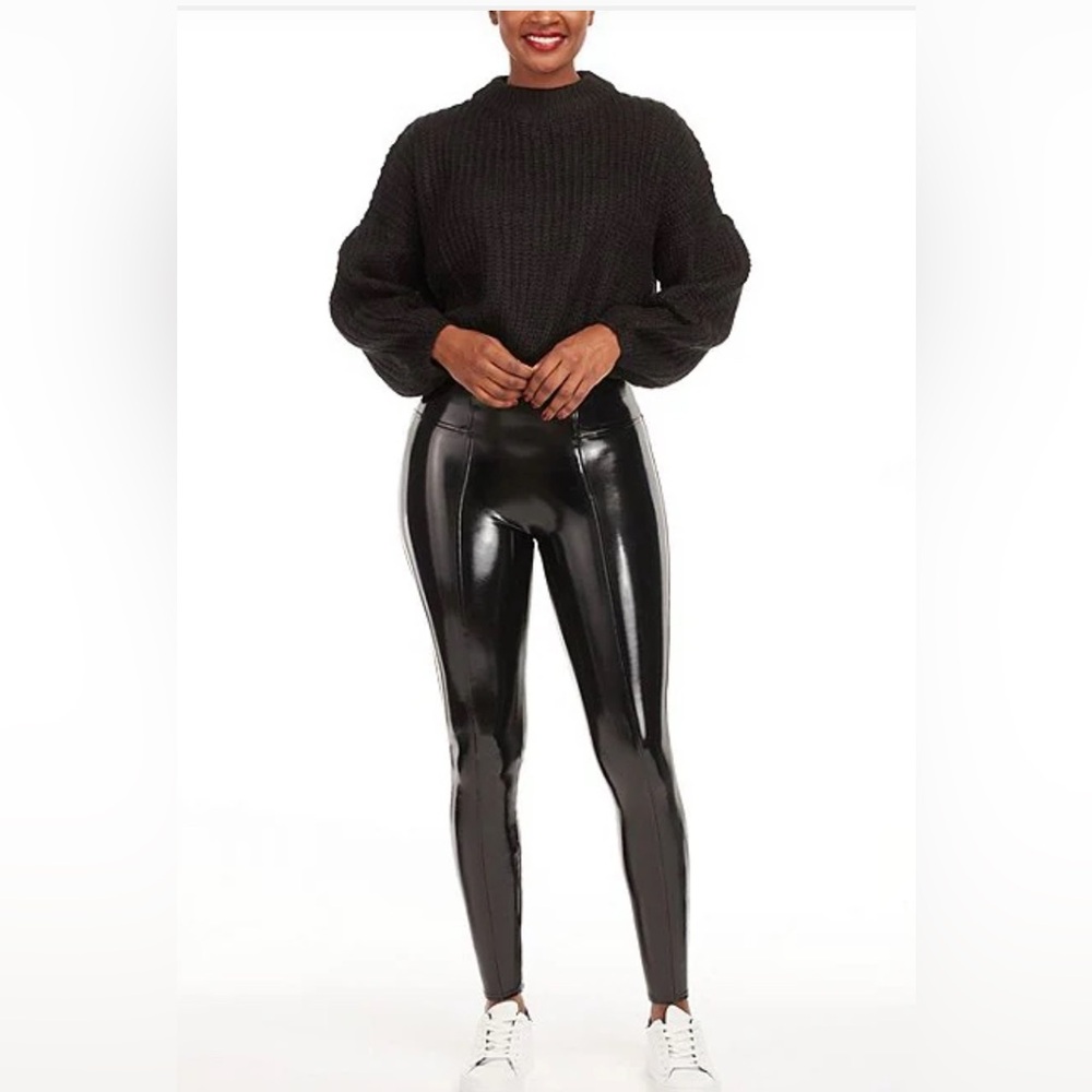 SPANX Faux Patent Leather Leggings Size Petite 1X  NWT Black
